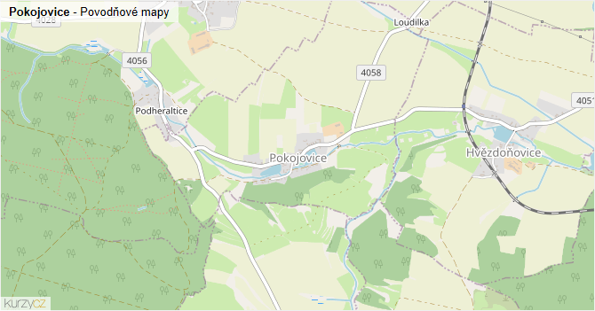 Pokojovice - záplavové mapy stoleté vody