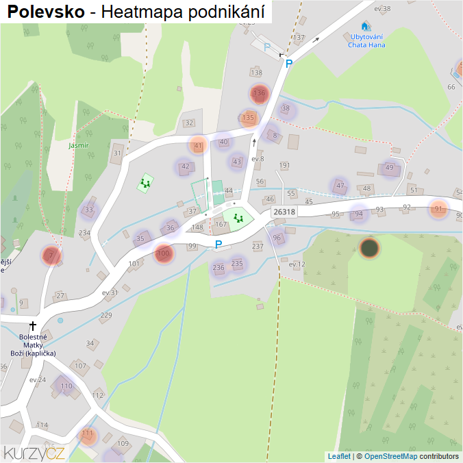 Mapa Polevsko - Firmy v části obce.