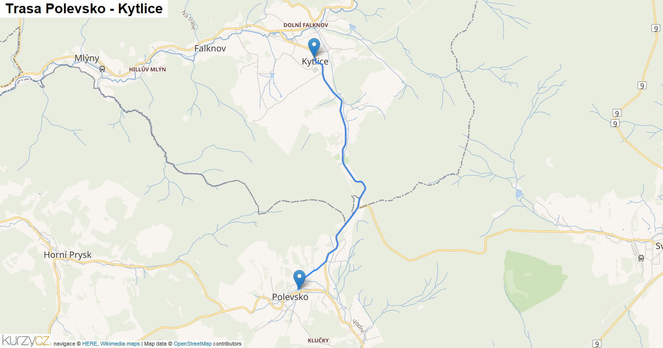 Polevsko-Kytlice, mapa trasy