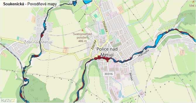 Soukenická - záplavové mapy stoleté vody