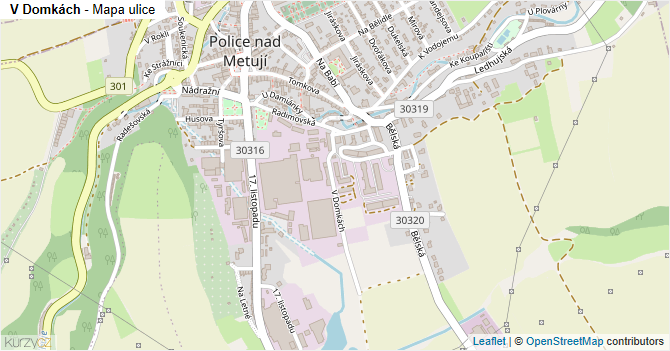 V Domkách - mapa ulice