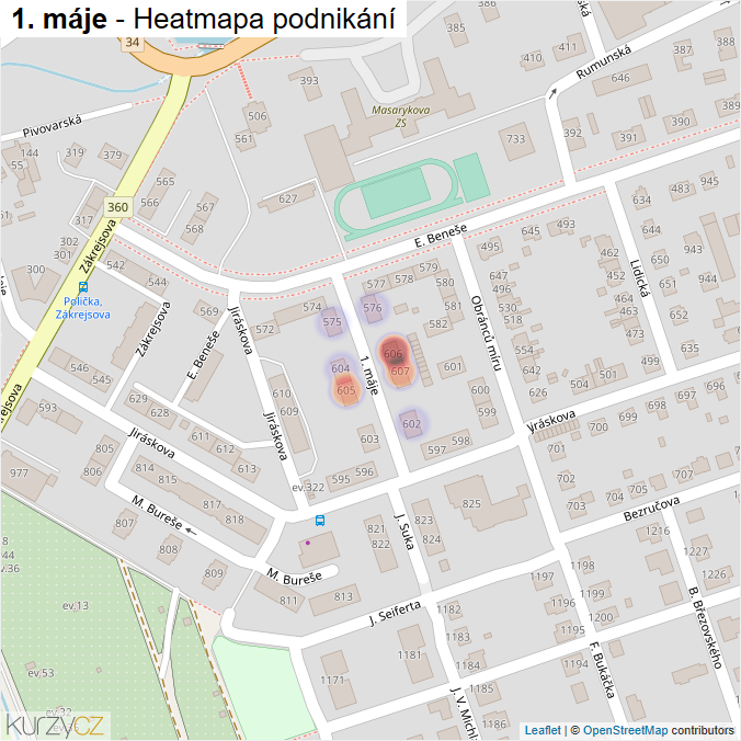 Mapa 1. máje - Firmy v ulici.