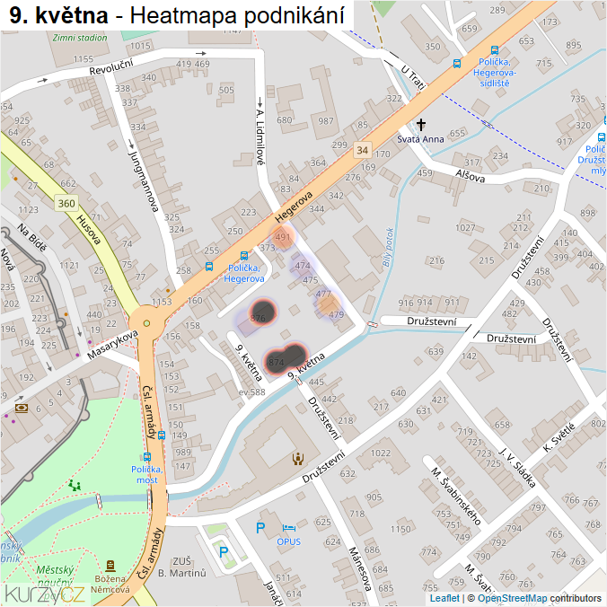 Mapa 9. května - Firmy v ulici.