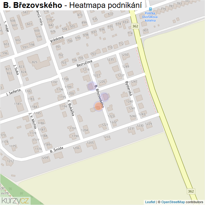 Mapa B. Březovského - Firmy v ulici.