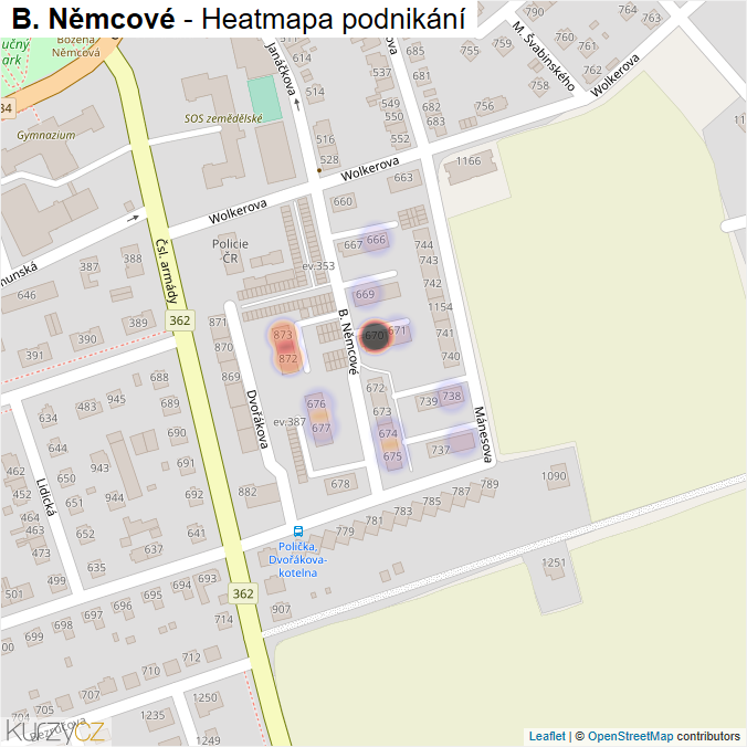 Mapa B. Němcové - Firmy v ulici.