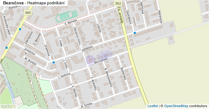 Bezručova - mapa podnikání