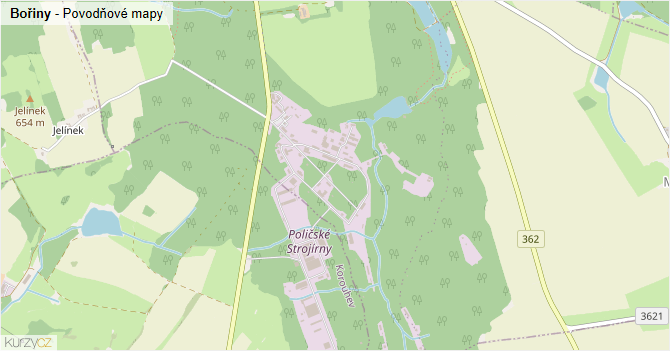 Bořiny - záplavové mapy stoleté vody