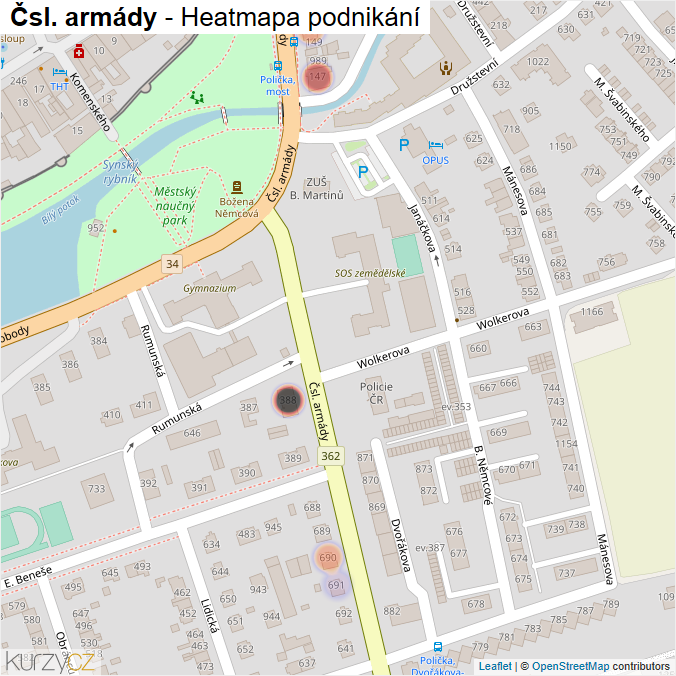Mapa Čsl. armády - Firmy v ulici.