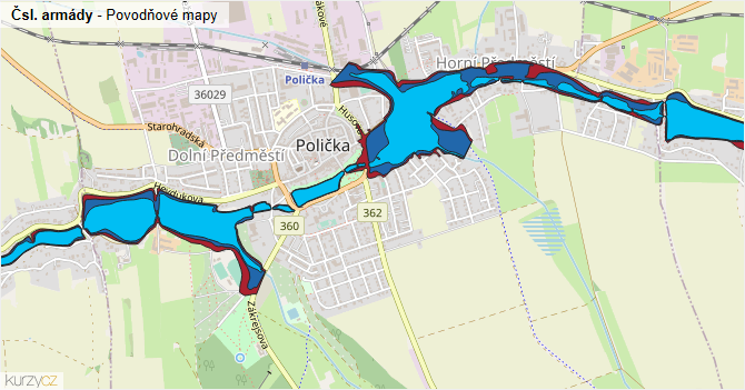 Čsl. armády - záplavové mapy stoleté vody