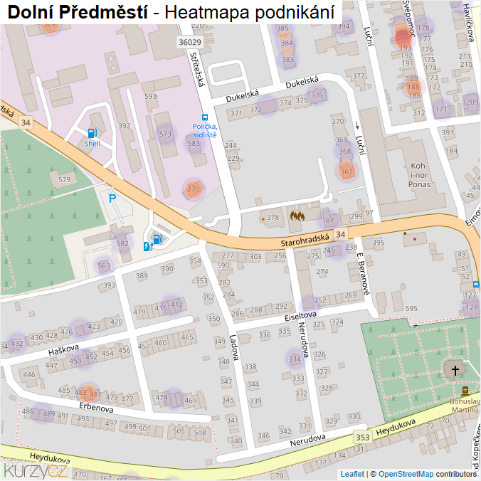 Mapa Dolní Předměstí - Firmy v části obce.