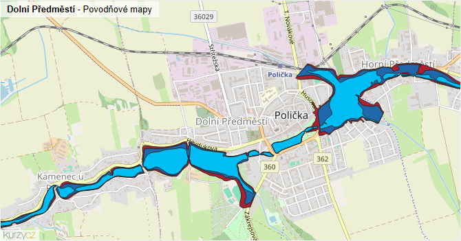 Dolní Předměstí - záplavové mapy stoleté vody