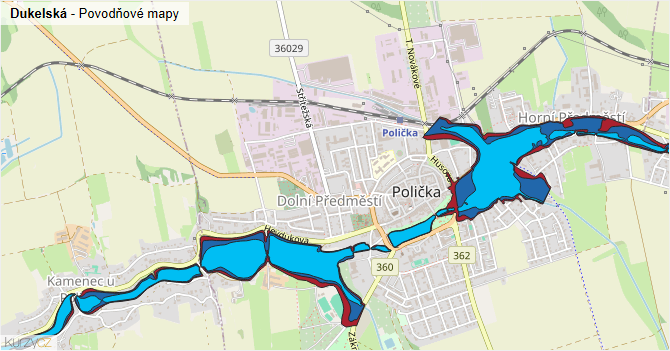 Dukelská - záplavové mapy stoleté vody