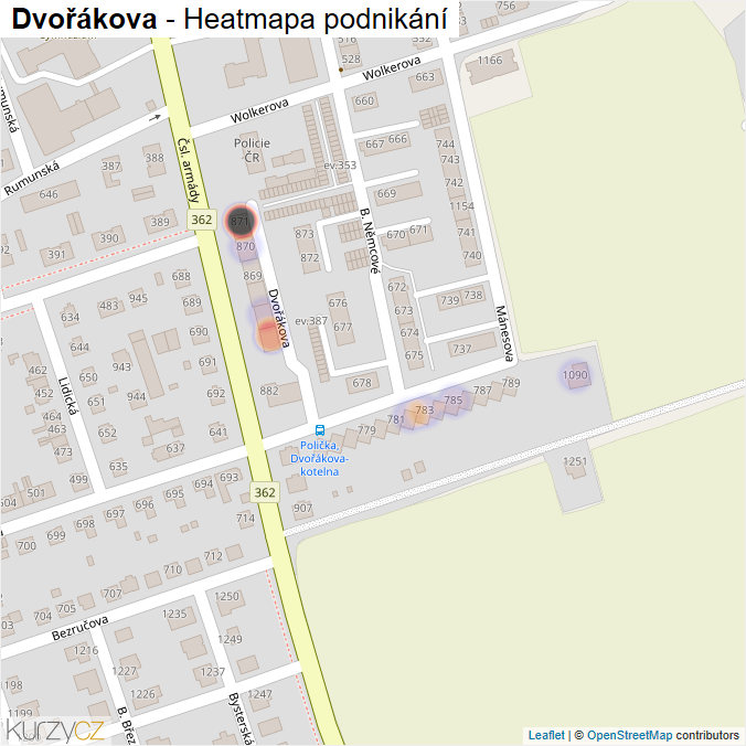 Mapa Dvořákova - Firmy v ulici.