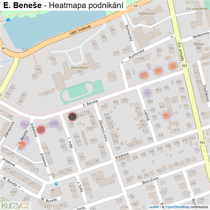 Mapa E. Beneše - Firmy v ulici.