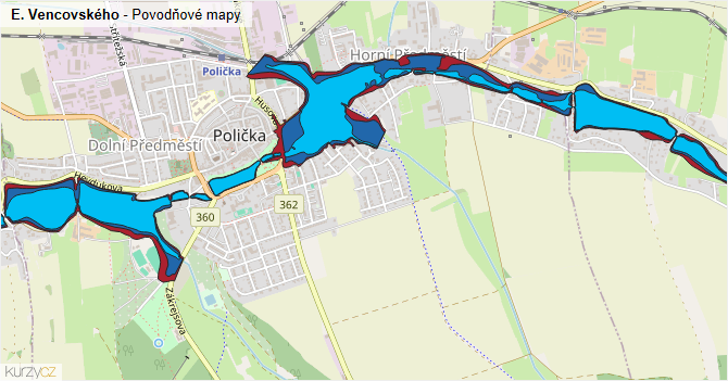 E. Vencovského - záplavové mapy stoleté vody