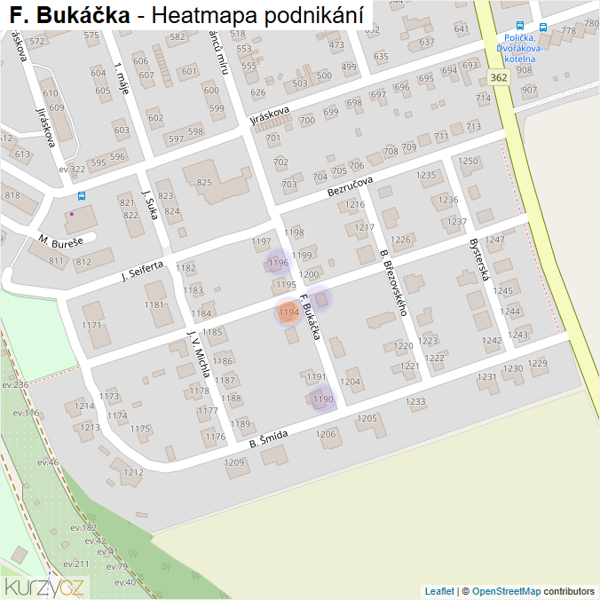 Mapa F. Bukáčka - Firmy v ulici.