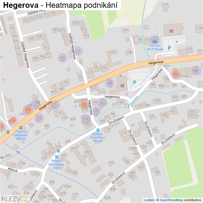 Mapa Hegerova - Firmy v ulici.