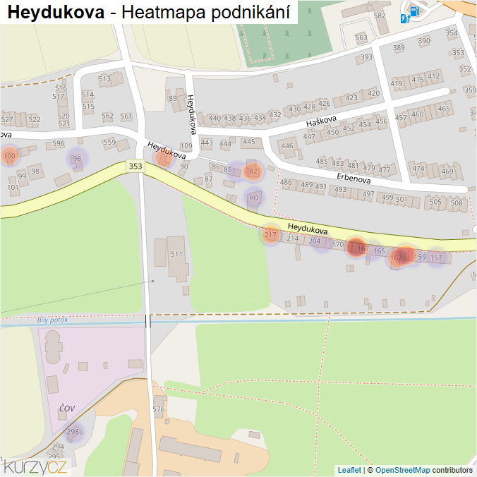 Mapa Heydukova - Firmy v ulici.