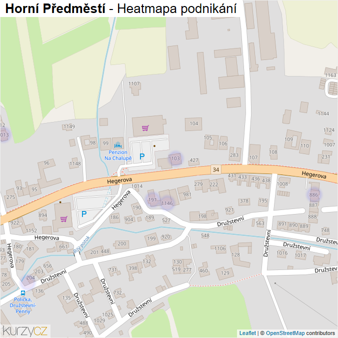 Mapa Horní Předměstí - Firmy v části obce.