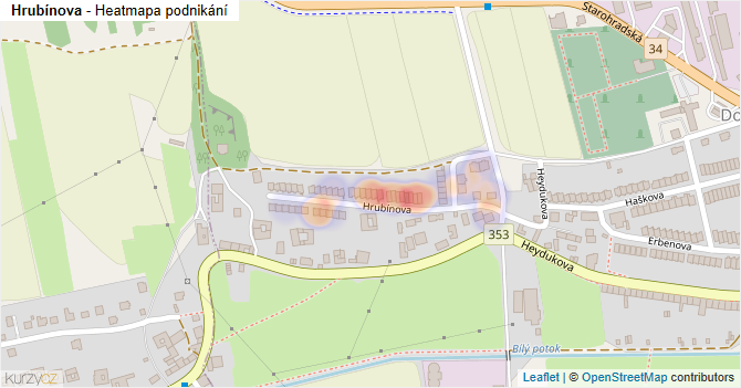 Hrubínova - mapa podnikání