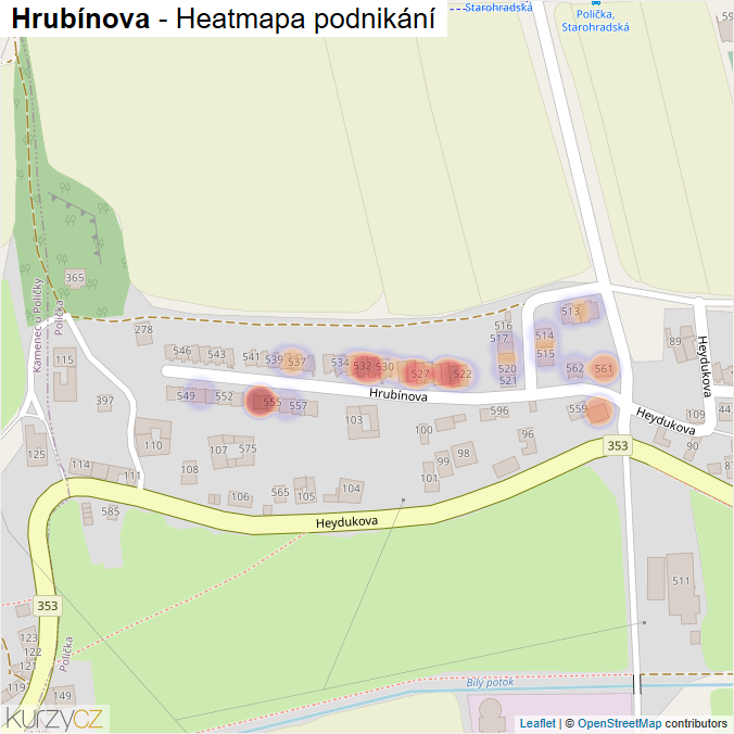 Mapa Hrubínova - Firmy v ulici.