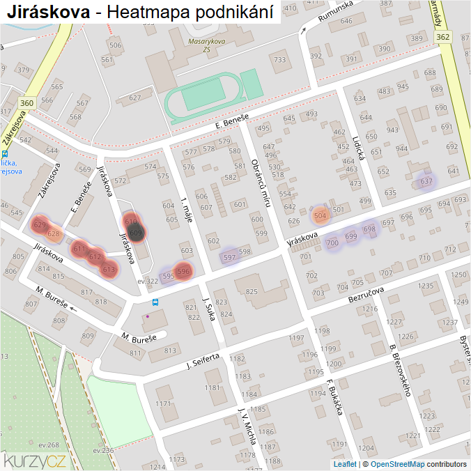 Mapa Jiráskova - Firmy v ulici.