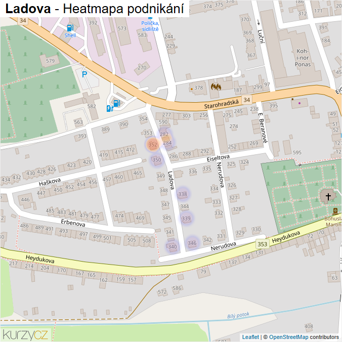 Mapa Ladova - Firmy v ulici.