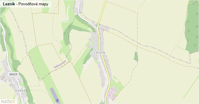 Lezník - záplavové mapy stoleté vody