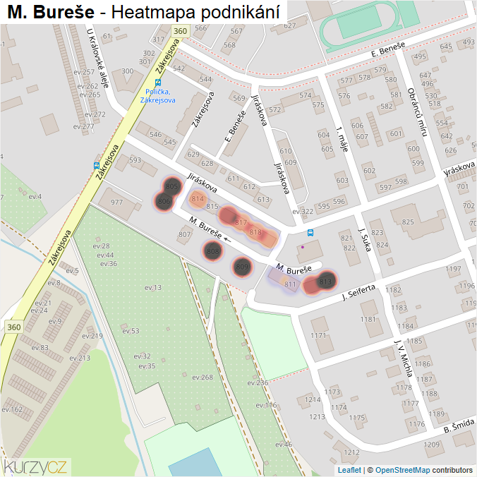 Mapa M. Bureše - Firmy v ulici.