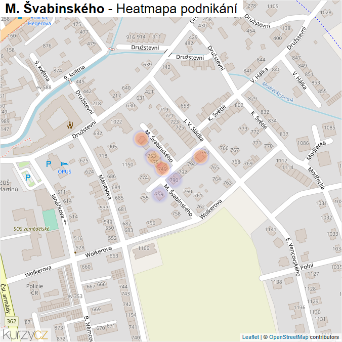 Mapa M. Švabinského - Firmy v ulici.