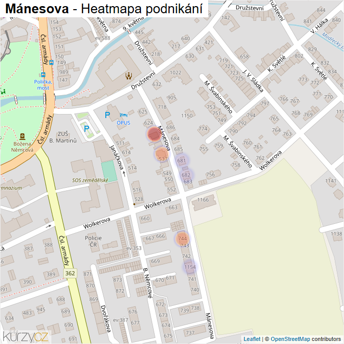Mapa Mánesova - Firmy v ulici.