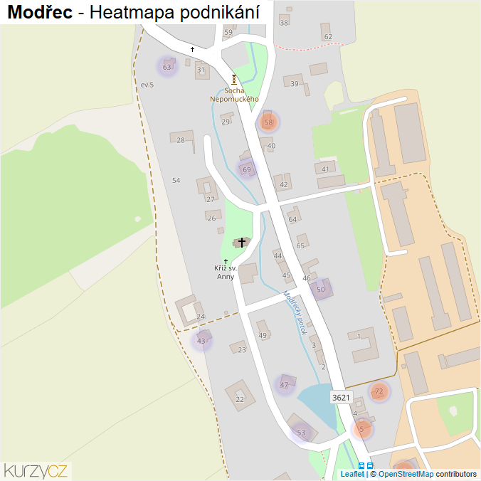 Mapa Modřec - Firmy v části obce.