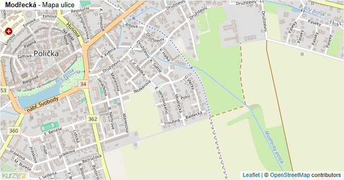 Modřecká - mapa ulice