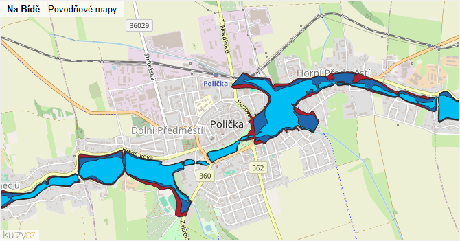 Na Bídě - záplavové mapy stoleté vody
