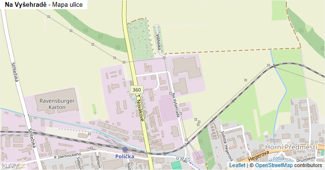 Na Vyšehradě - mapa ulice