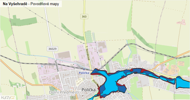 Na Vyšehradě - záplavové mapy stoleté vody