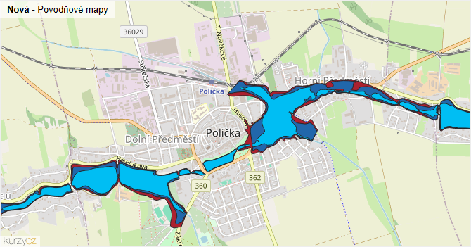 Nová - záplavové mapy stoleté vody