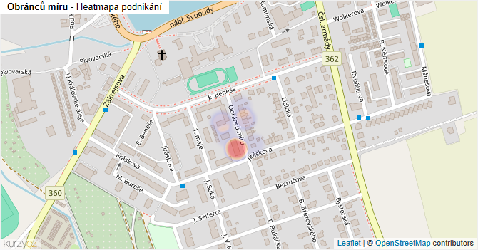 Obránců míru - mapa podnikání