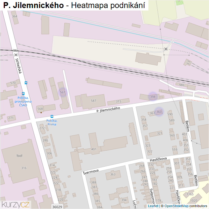Mapa P. Jilemnického - Firmy v ulici.
