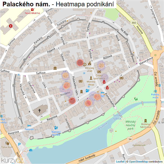 Mapa Palackého nám. - Firmy v ulici.