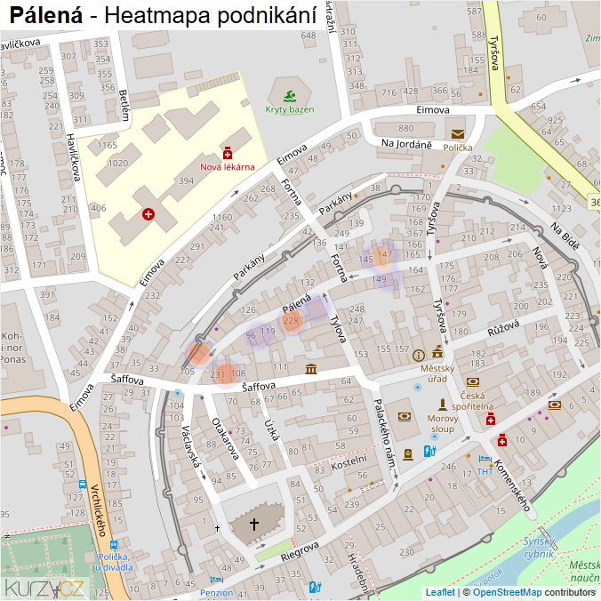 Mapa Pálená - Firmy v ulici.