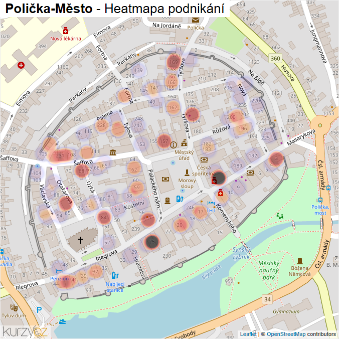 Mapa Polička-Město - Firmy v části obce.