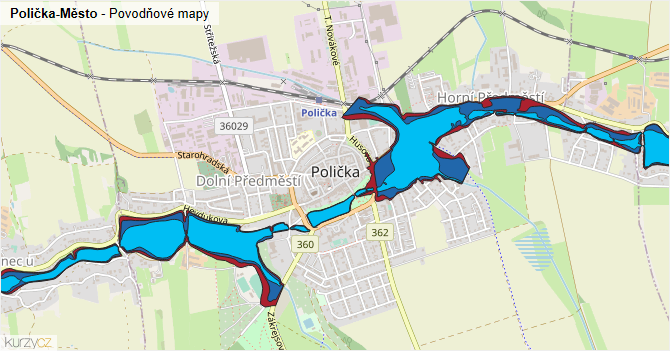 Polička-Město - záplavové mapy stoleté vody
