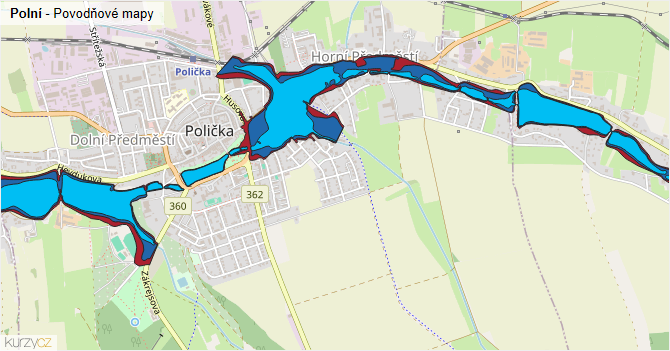 Polní - záplavové mapy stoleté vody