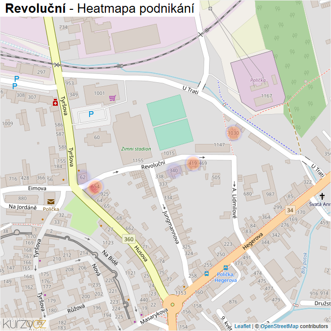 Mapa Revoluční - Firmy v ulici.