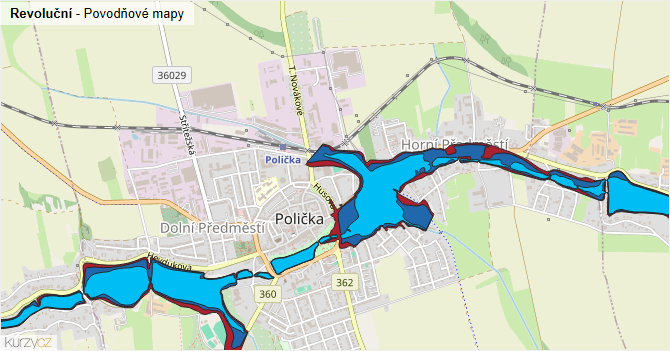 Revoluční - záplavové mapy stoleté vody