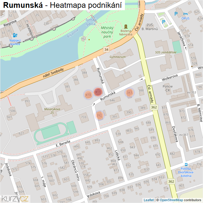Mapa Rumunská - Firmy v ulici.