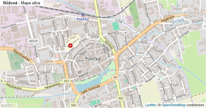 Růžová - mapa ulice