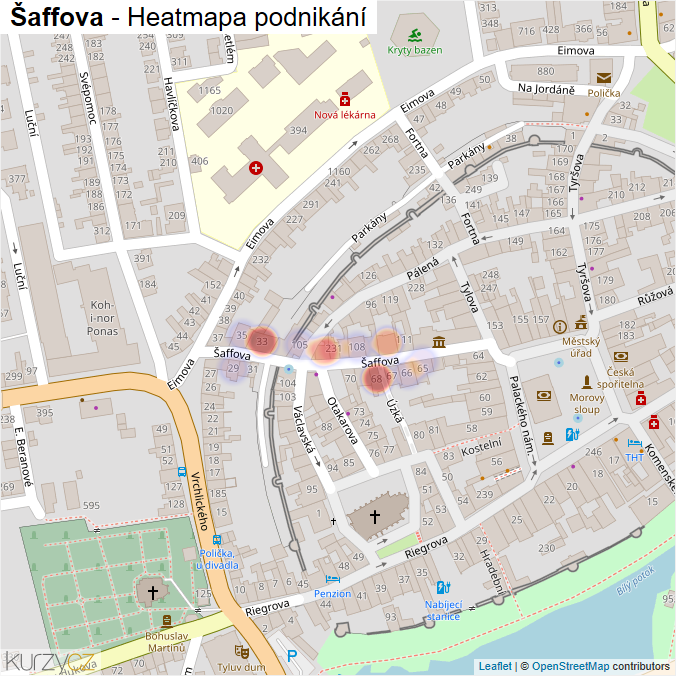 Mapa Šaffova - Firmy v ulici.