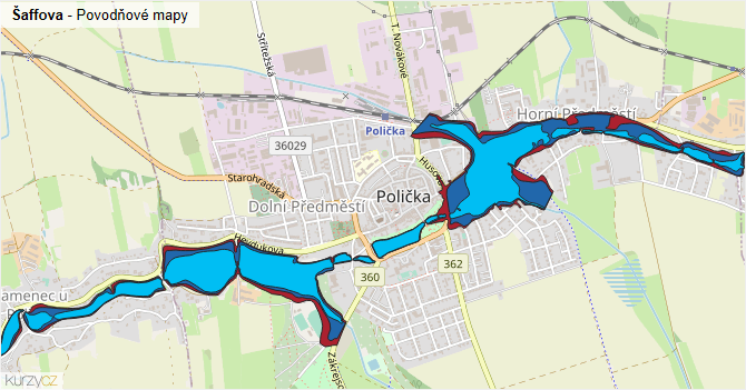 Šaffova - záplavové mapy stoleté vody